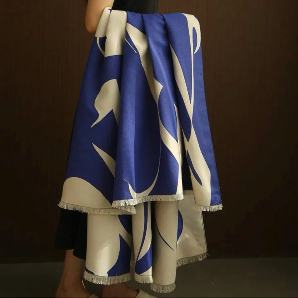 Blue and Cream Abstract Throw Blanket
